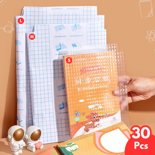 30 Pcs Transparent Matte Book Cover | Waterproof Self-Adhesive Sticker Sheets (3 Sizes) | Notebook & Textbook Protective Film for School & Office