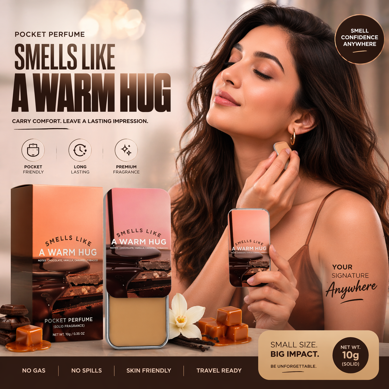 🔥Buy 1 Get 1 Free🔥🌟💟Smells Like a Warm Hug Solid Pocket Perfume - Choco Fragrance | 22 Hour Long Lasting |