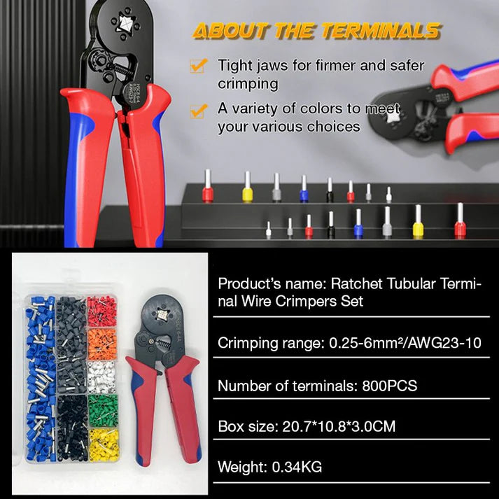 🔧 50% OFF NOW! ⚡ Ratchet Wire Crimper Set – Tubular Terminals, Ergonomic Handle & Professional Electrical Tool 📦