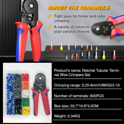 🔧 50% OFF NOW! ⚡ Ratchet Wire Crimper Set – Tubular Terminals, Ergonomic Handle & Professional Electrical Tool 📦